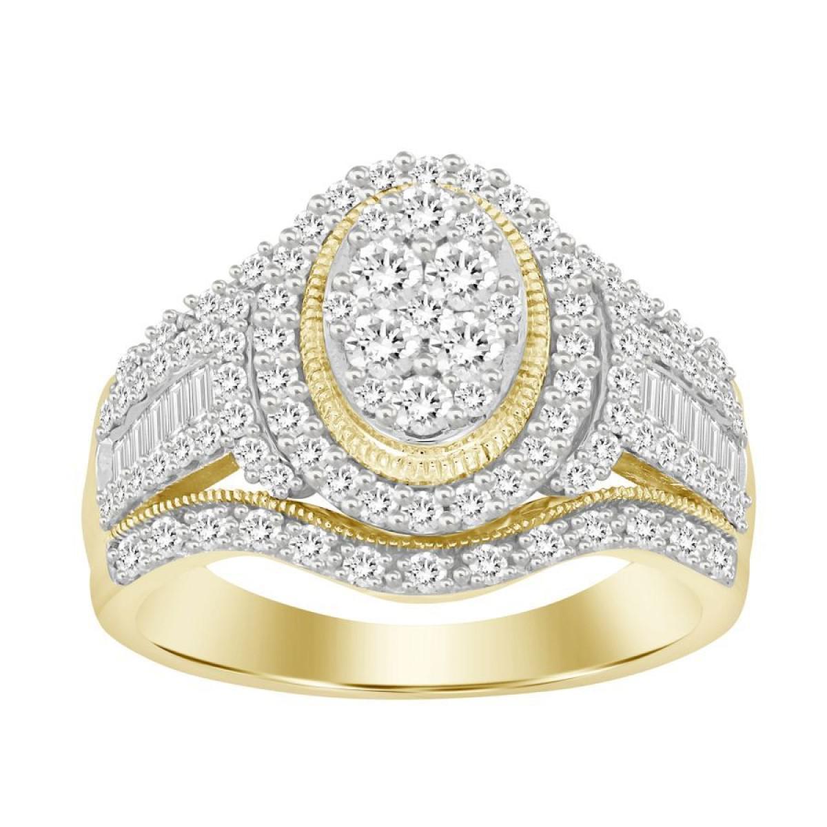 1.0cttw Diamond Oval Cluster Ring Baguette 10k Yellow Gold