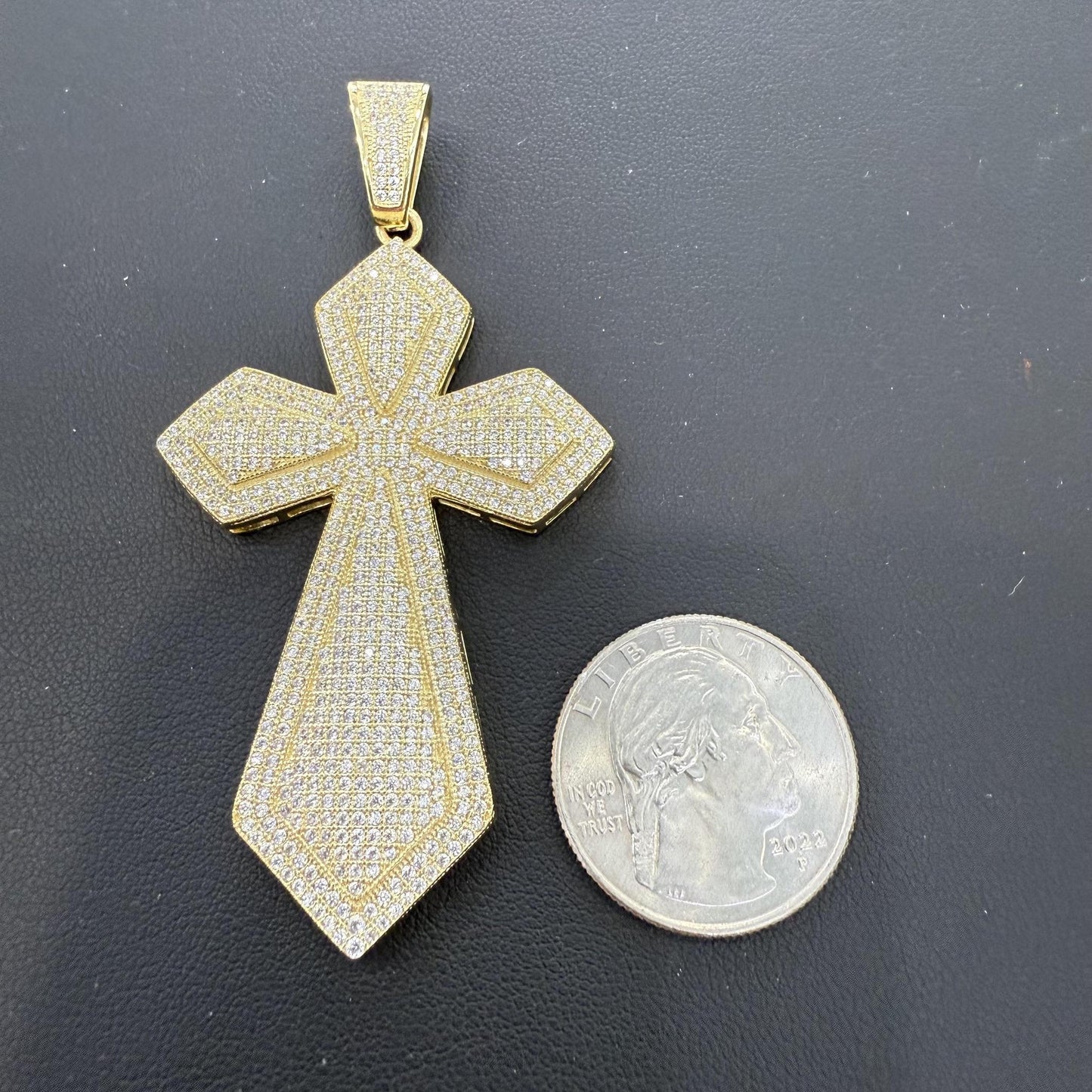 925 Sterling Silver Gold Plated Large Cross Pendant