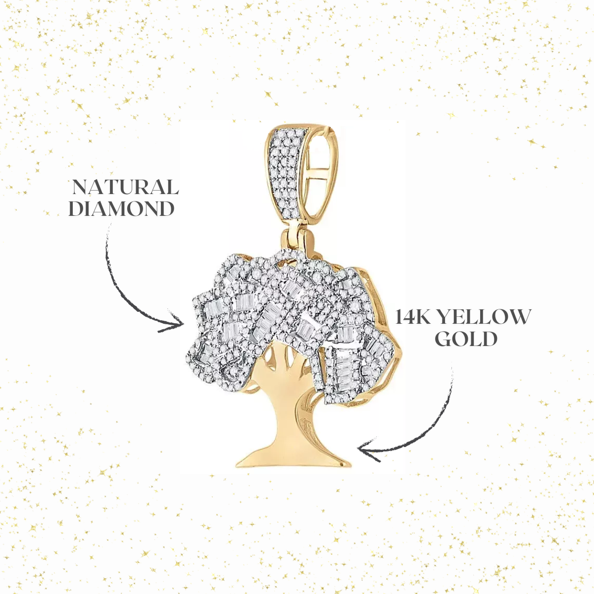 0.90ctw Baguette Round Diamond Money Tree Charm Pendant 14k Yellow Gold Mens