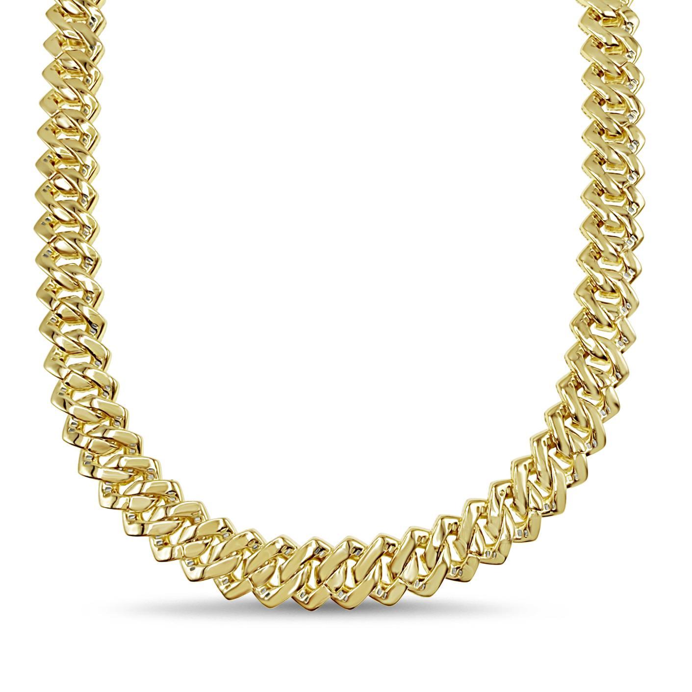 Iced Miami Cuban Link Chain Necklace 13.5mm Gold Plated 925 Sterling Silver