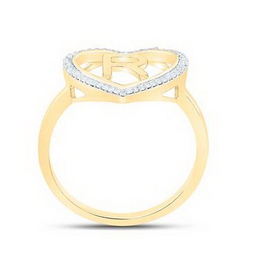 Diamond Initial R Heart Ring 10K Yellow Gold Womens