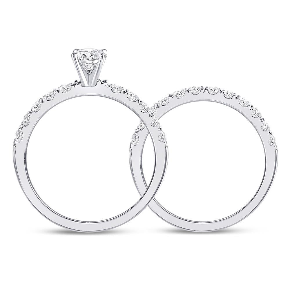 1.12 Ctw Round Diamond Solitaire Engagement Wedding Ring Band Set 14k White Gold