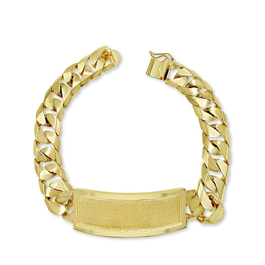 14K Yellow Gold Cuban Link Chain ID Men's Bracelet