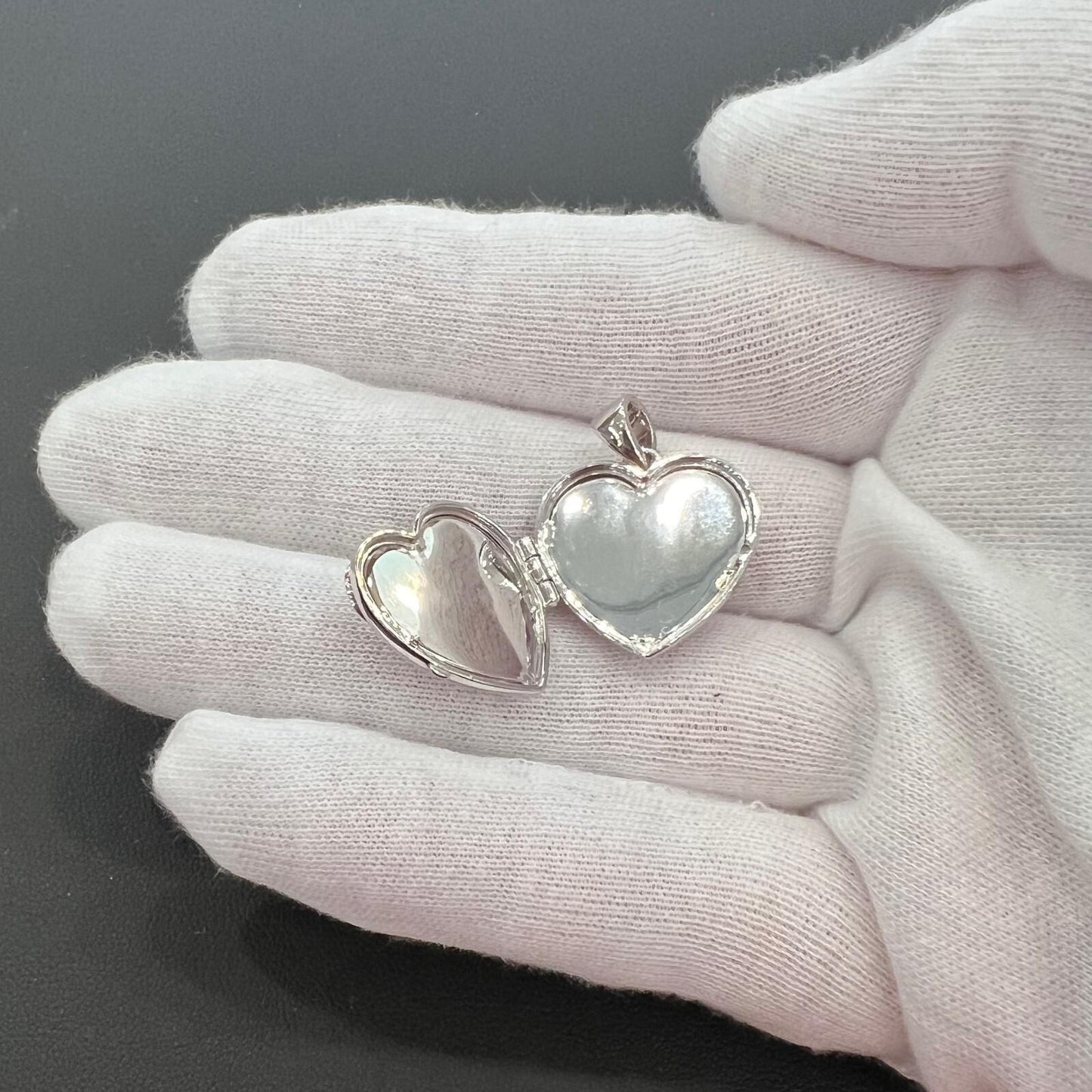 Chocolate Diamond Heart Locket Double Picture Photo Pendant Memory 10k Gold