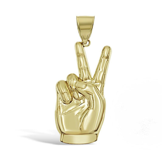 10K Yellow Gold Peace Victory Sign Hand Pendant