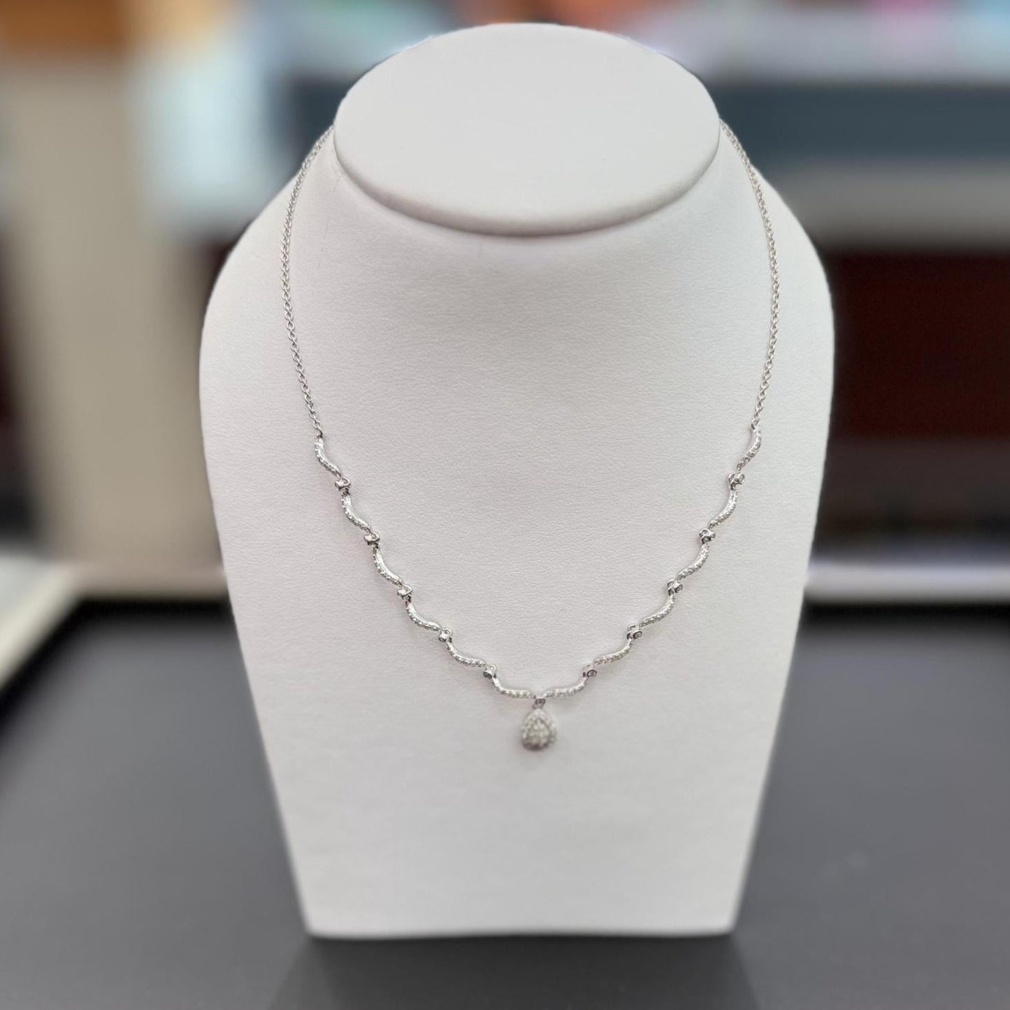 0.75ctw Diamond Teardrop Pear Cluster Pendant Necklace 10k White Gold