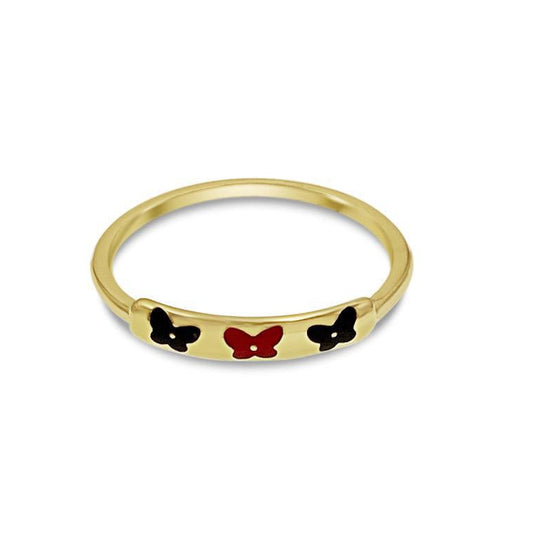14K Yellow Gold Butterfly Enamel Band Ring