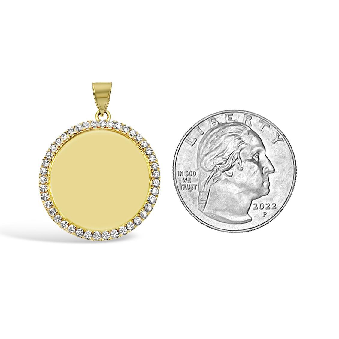 10K Yellow Gold Round Memory Picture Photo Frame Pendant