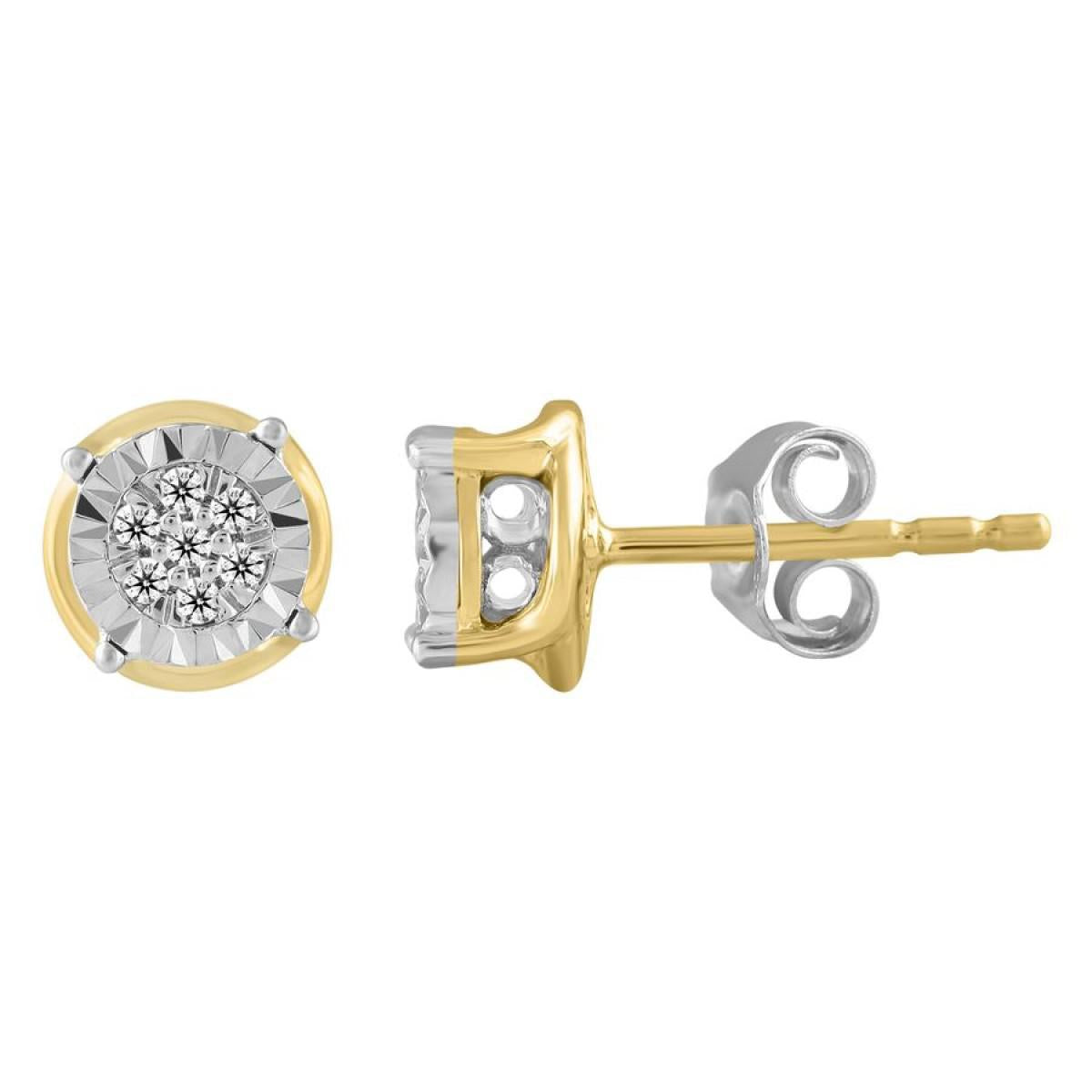 Diamond Stud Round Earrings 10k Yellow Gold Screw back