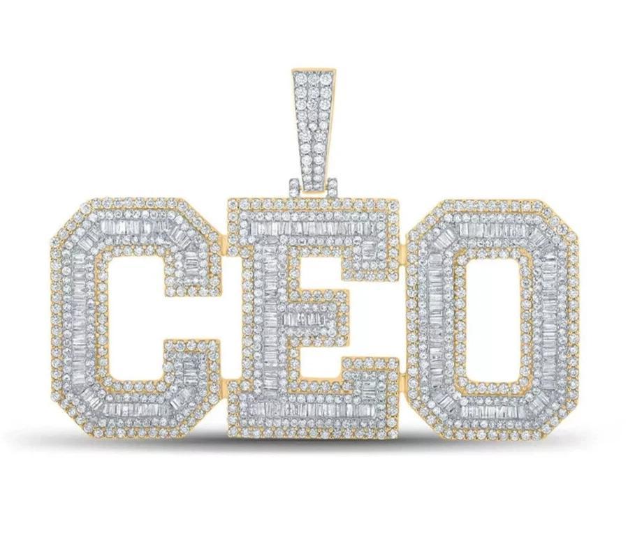 6.80ctw Diamond CEO Baguette Round Pendant 10K Yellow Gold