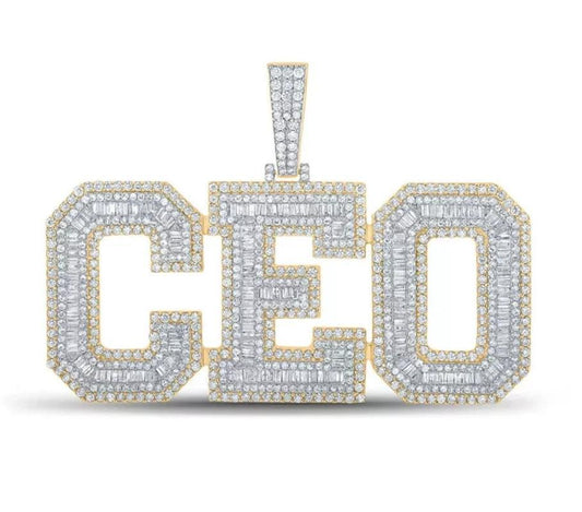 6.80ctw Diamond CEO Baguette Round Pendant 10K Yellow Gold