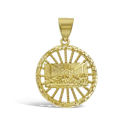 10k Yellow Gold Last Supper Pendant Mens Round Charm 1.4"