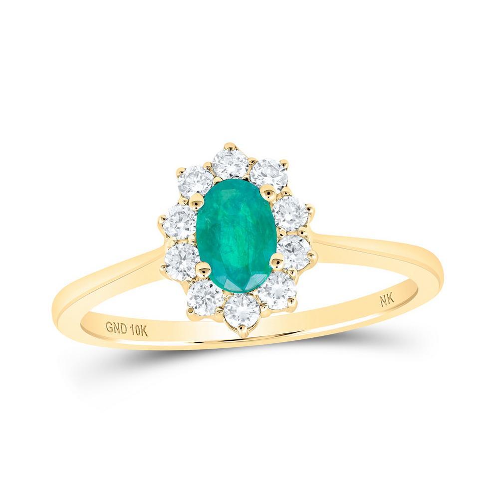 0.39ct Oval Emerald 0.25ctw Halo Ring 10K Yellow Gold