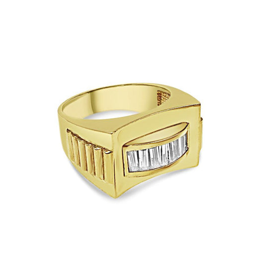 10K Yellow Gold Baguette Mens Signet Pinky Ring