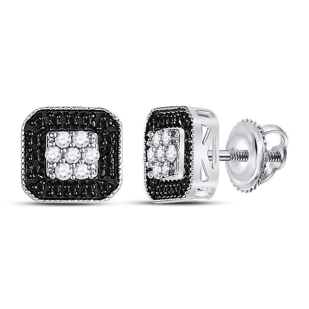 0.25cttw Black Diamond Frame Square Stud Earrings 10k White Gold Mens Screw back