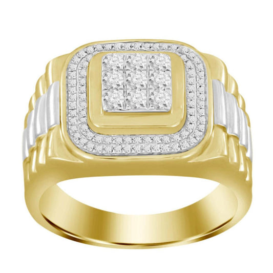 0.50cttw Diamond Square Mens Band Ring 10k Yellow White Gold