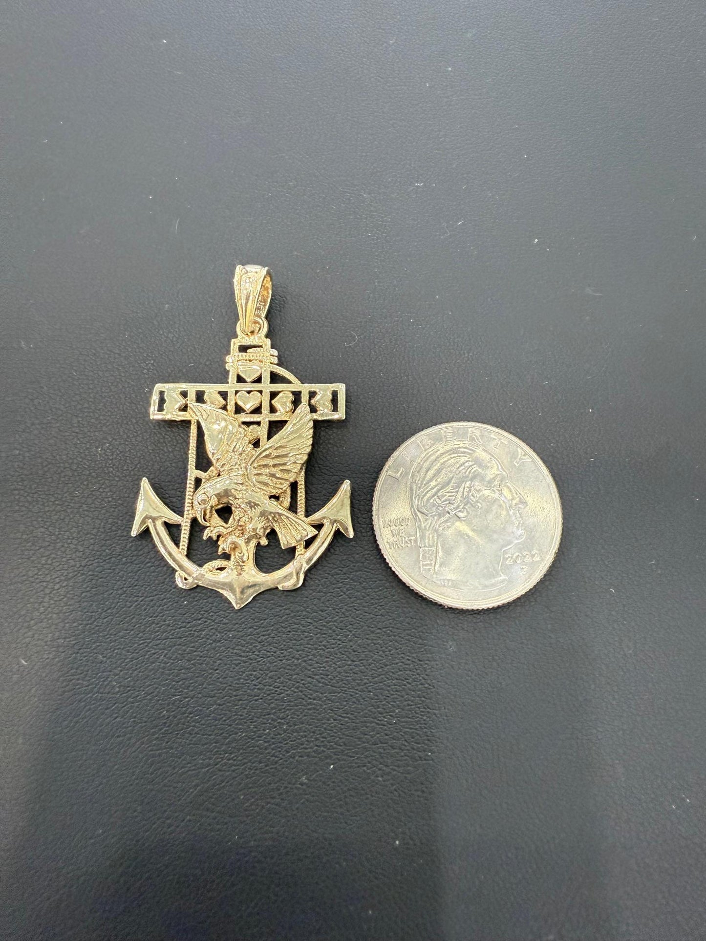 Eagle Anchor Pendant 925 Sterling Silver Gold Plated Charm 1.8 inch