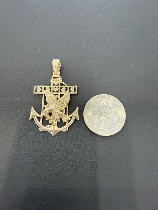 Eagle Anchor Pendant 925 Sterling Silver Gold Plated Charm 1.8 inch