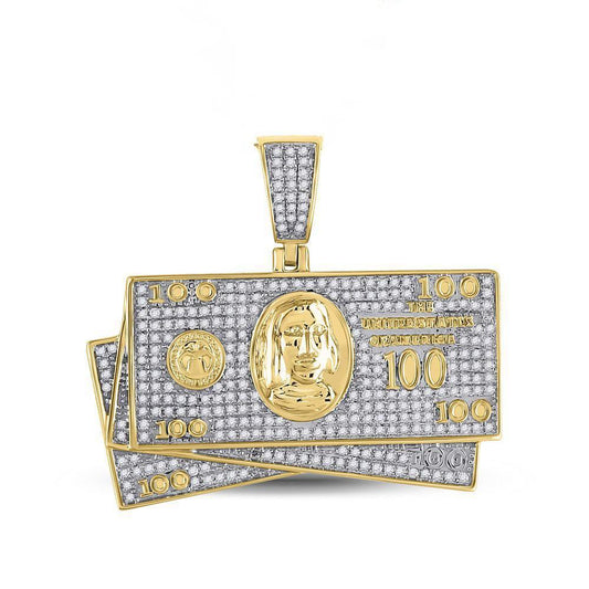 0.75 Cttw Diamond Money $100 Hundred Dollar Bill Pendant Charm 10k Yellow Gold