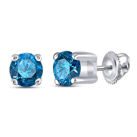 0.25cttw Diamond Blue Round Stud Earrings 10k White Gold Screw back