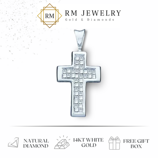 0.25 Ctw Princess Diamond Cross Religious Pendant 14k White Gold