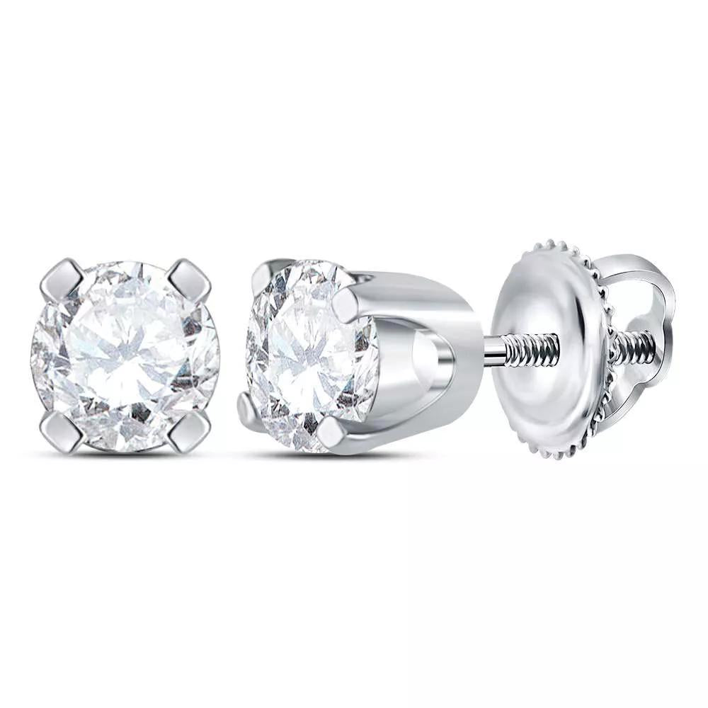0.37 Ctw Round Diamond Solitaire Stud Earrings 14k White Gold Screw Back
