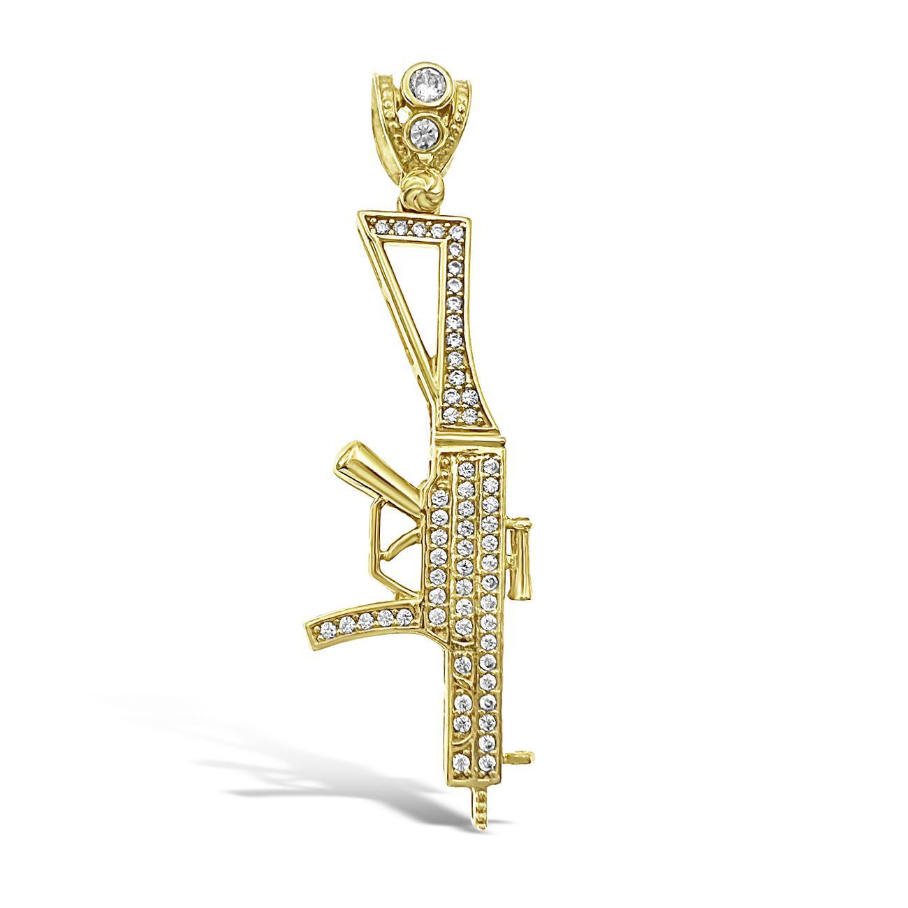 10k Gold Gun Pendant Charm 2.2"