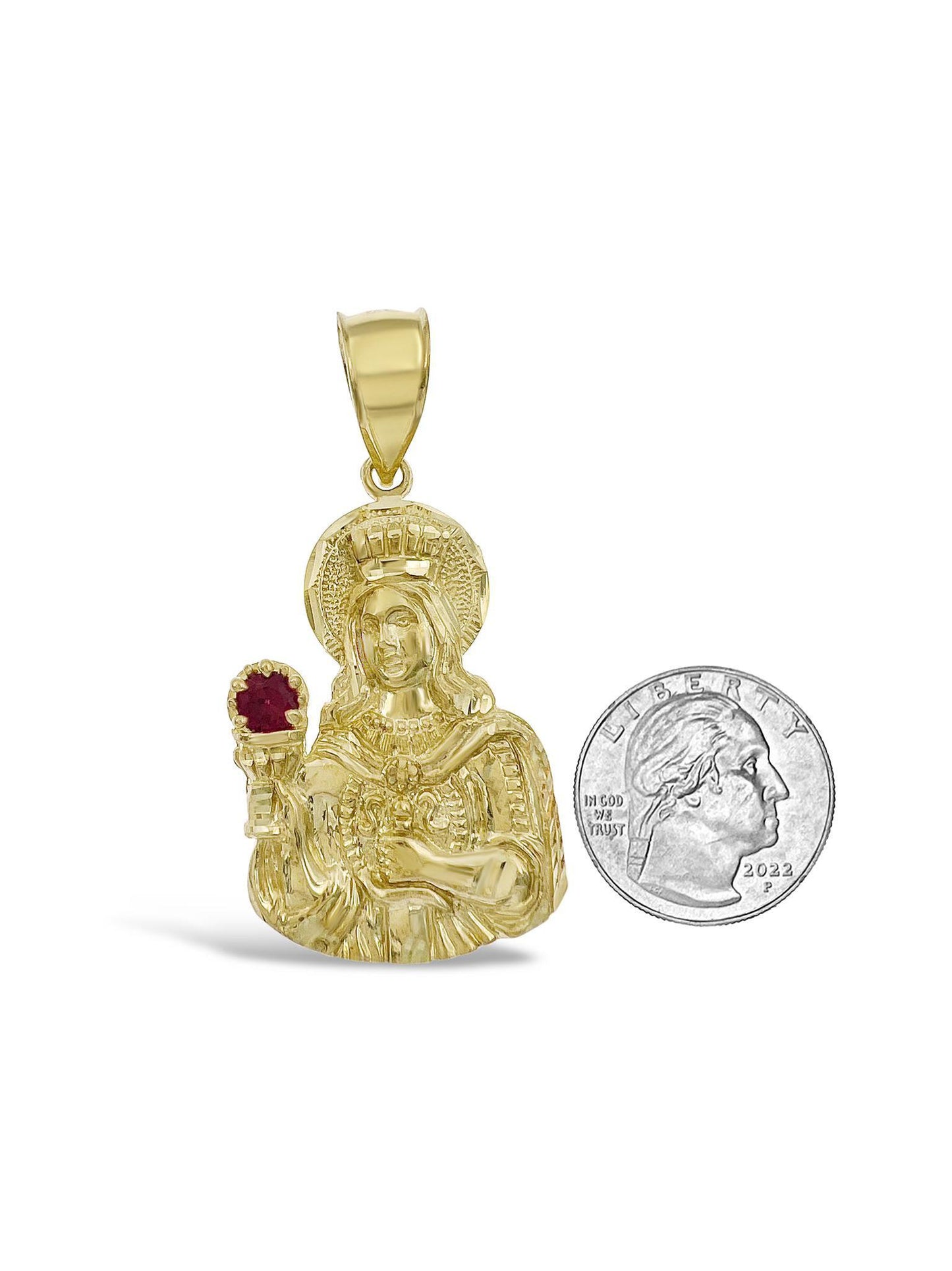 Saint Barbara Simulated Ruby Pendant Charm 10k Yellow Gold 2.1 inch Mens