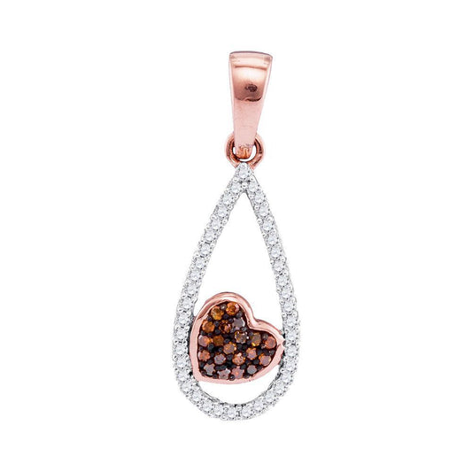 Diamond Red Teardrop Heart Charm Pendant 10k Rose Gold