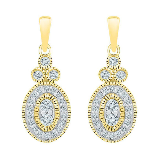 0.25cttw Round Diamond Stud Drop Dangle Earrings 10k Yellow Gold Screw back