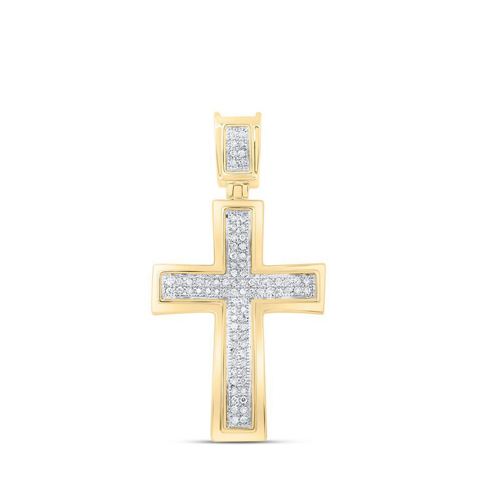 10k Yellow Gold Mens Diamond Cross Charm Pendant 1/6Cttw