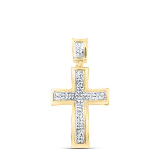 10k Yellow Gold Mens Diamond Cross Charm Pendant 1/6Cttw