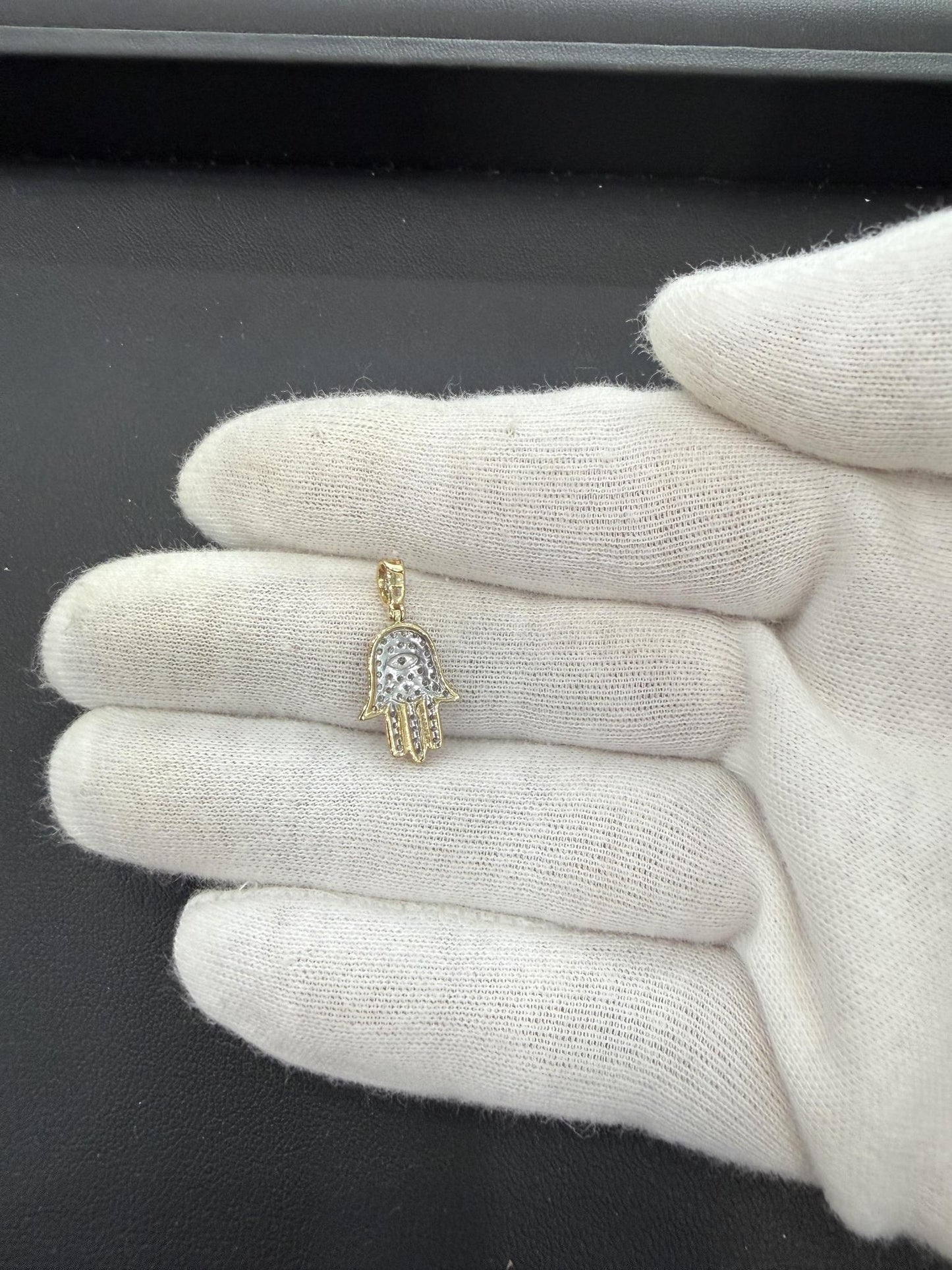 0.25ctw Diamond Hamsa Fatima Hand Pendant 10k Yellow Gold Charm