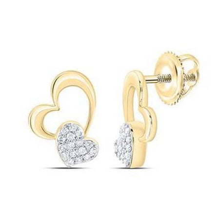 Diamond Double Heart Cluster Stud Earrings 10K Yellow Gold