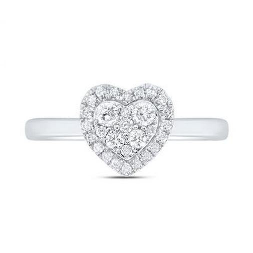 Diamond Heart Cluster Halo Ring 14K White Gold
