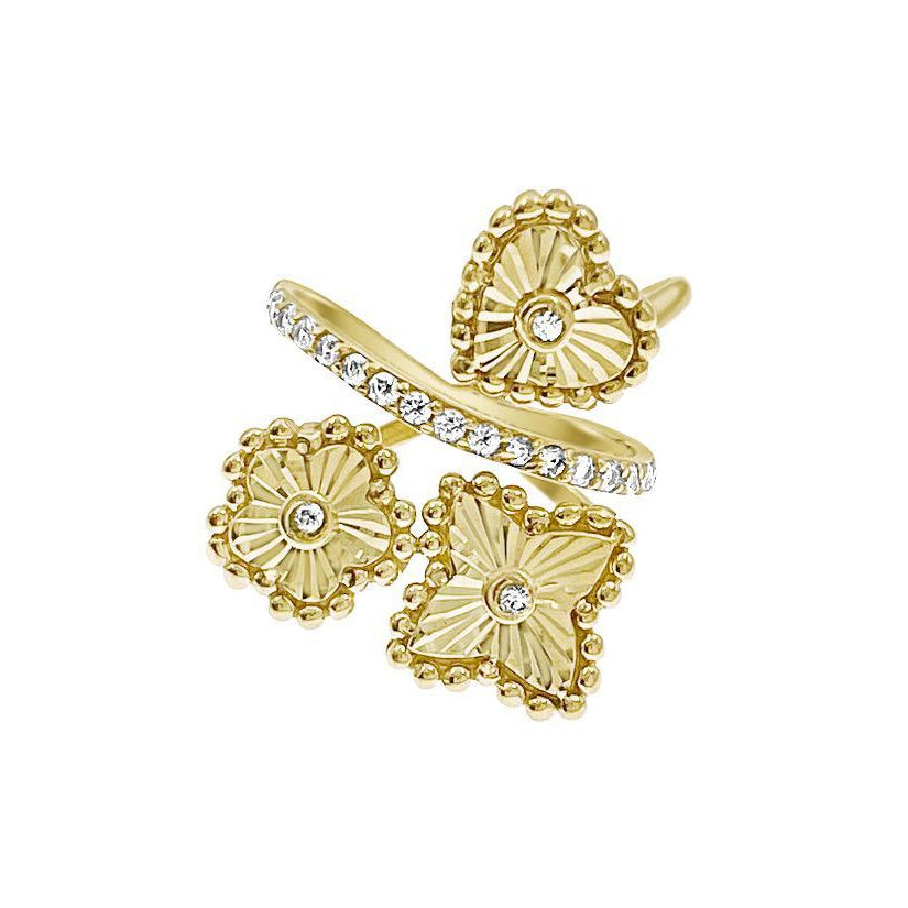 14K Yellow Gold Sunburst Heart Wrap Ring