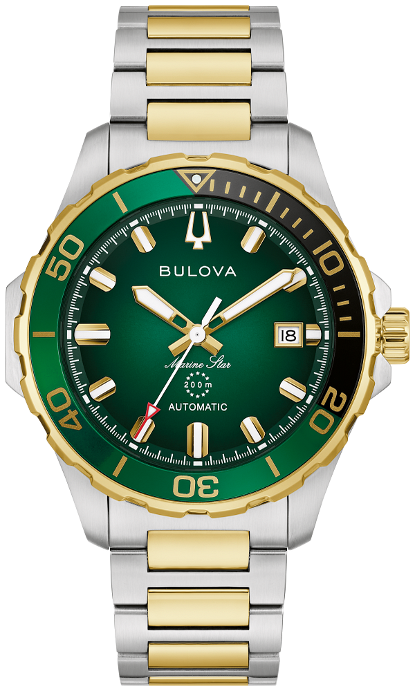 Bulova Marine Star Automatic Green and Black Dial Mens Watch 98B467