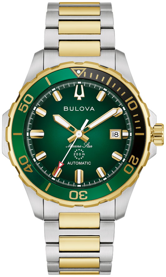 Bulova Marine Star Automatic Green and Black Dial Mens Watch 98B467