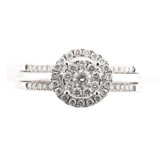 0.50ctw Diamond Cluster Halo Bridal Ring Set of 3 14K White Gold