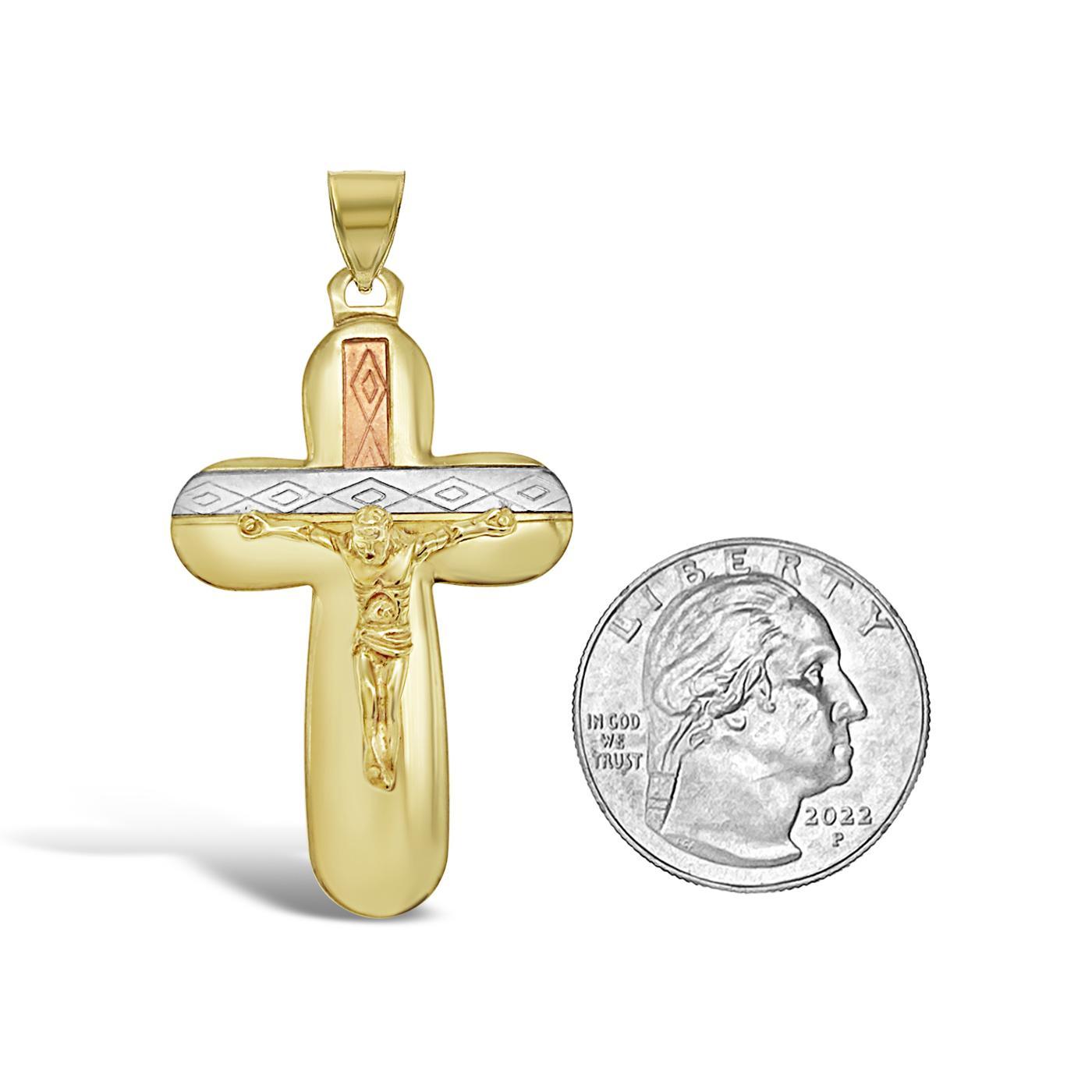 14k Tri Color Gold Crucifix Cross Pendant
