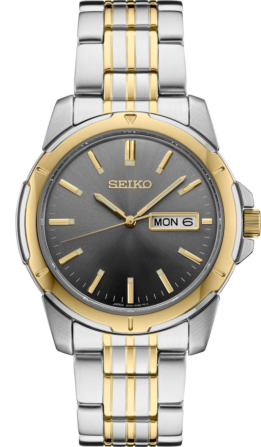 Seiko Essentials Quartz Two Tone Gray Dial Mens Watch SUR356
