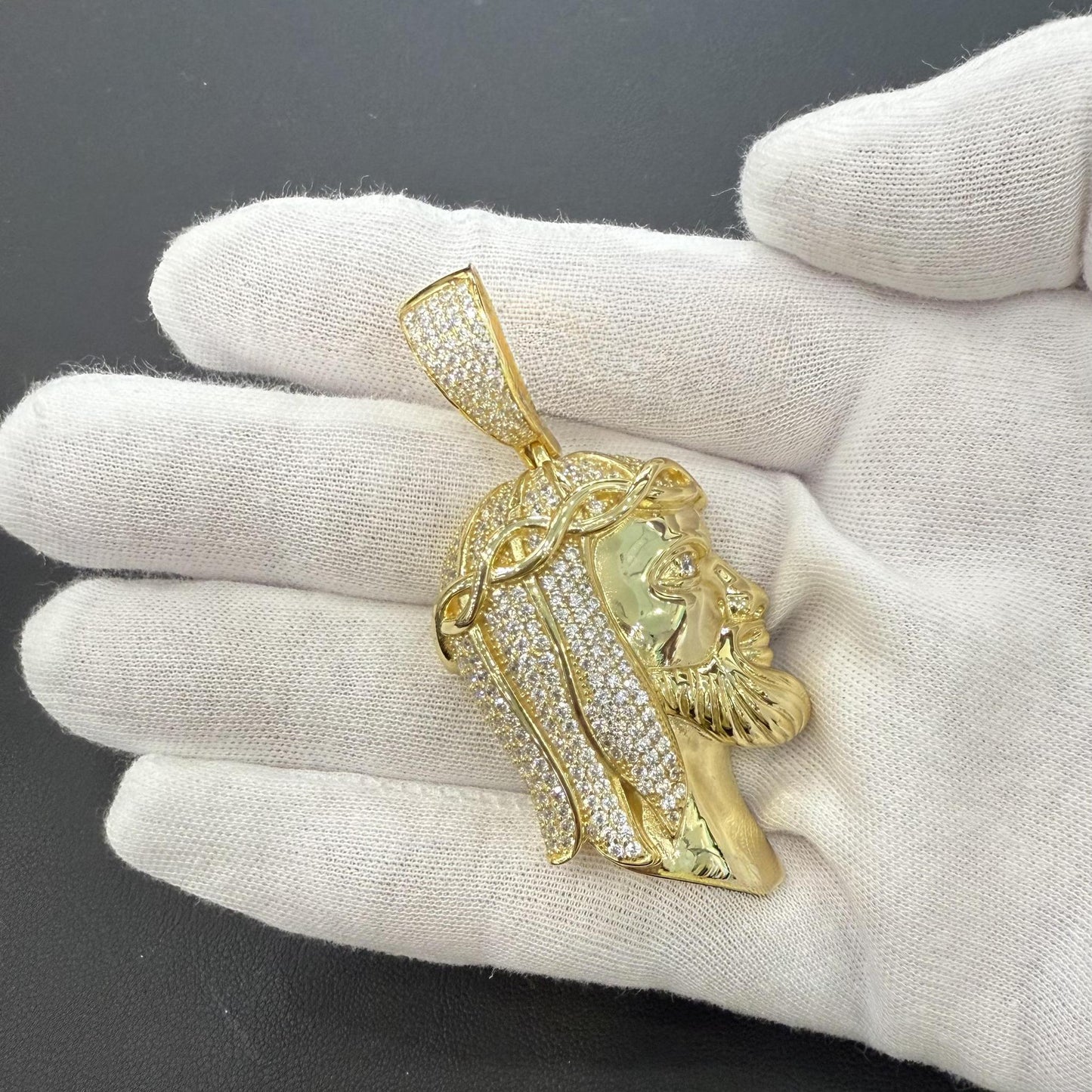 2.5" Jesus Head Face Pendant Gold Plated 925 Sterling Silver