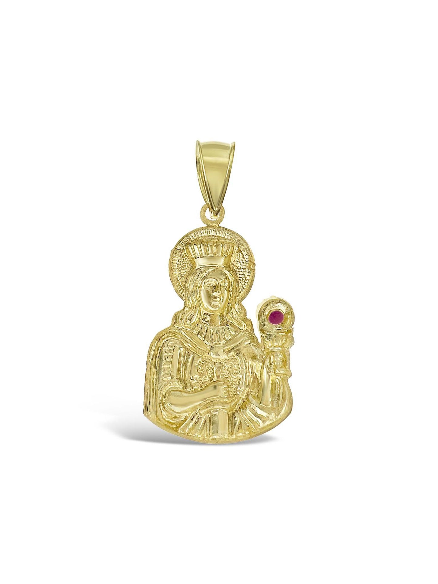 Saint Barbara Simulated Ruby Pendant Charm 10k Yellow Gold 2.1 inch Mens