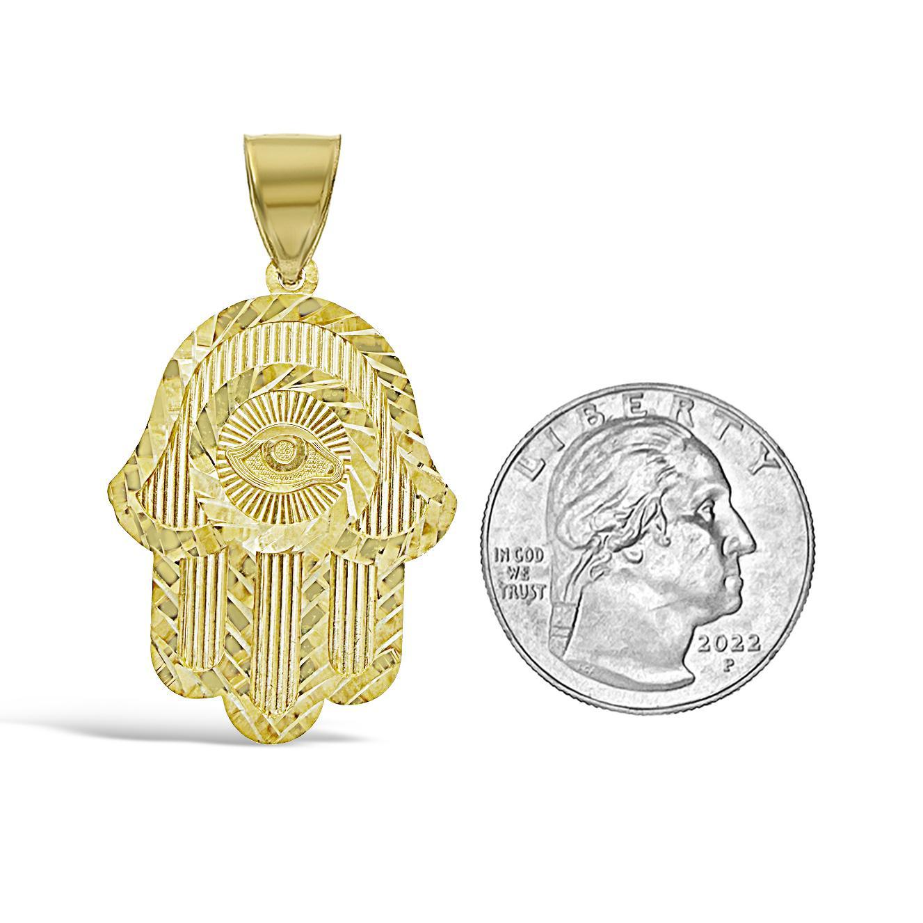 Hamsa Hand Evil Eye Protection Pendant 10k Gold Charm