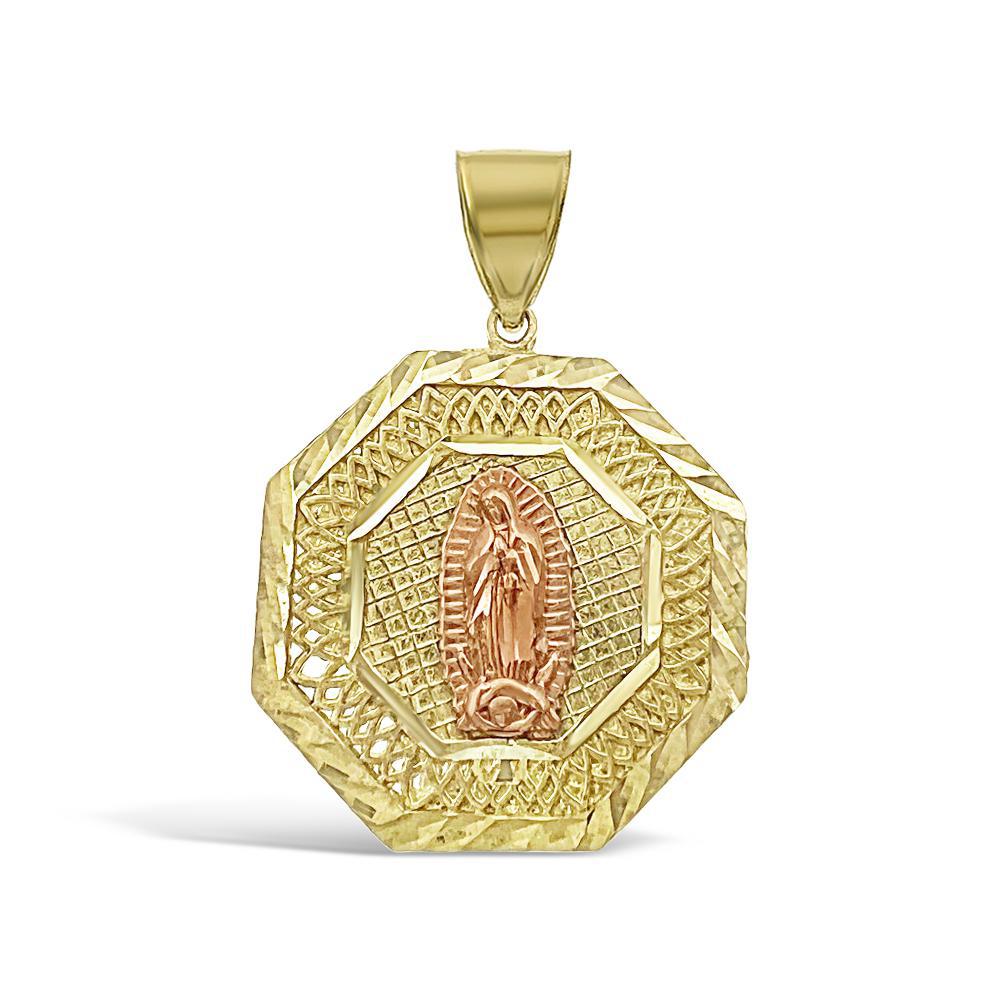 10K Yellow Rose Gold Virgin Mary Octagon Pendant