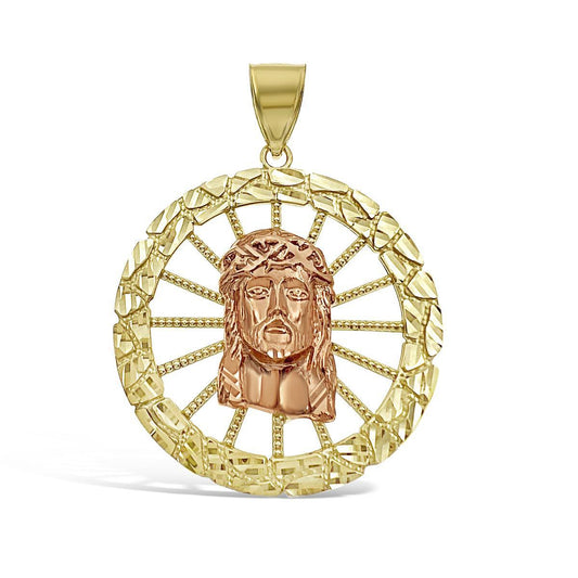 Jesus Head Face Pendant Real 10k Gold Two Tone Mens Charm 2"