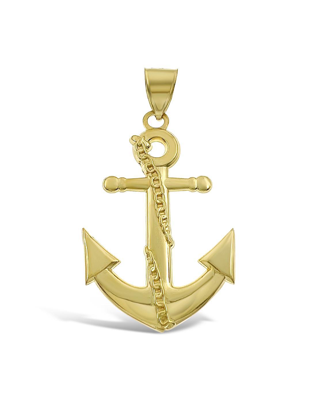 Anchor Charm Pendant Real 10K Yellow Gold 1.4"