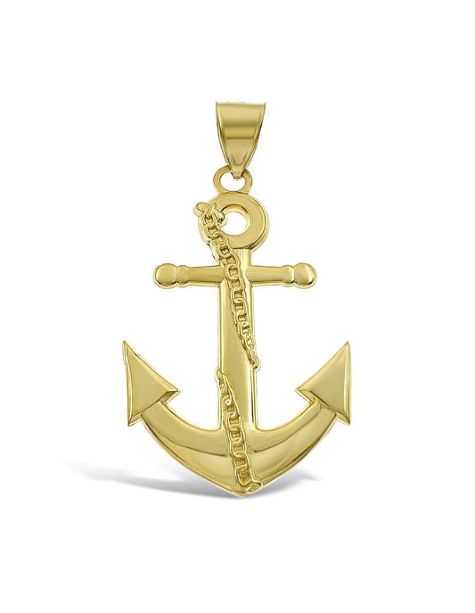 Anchor Charm Pendant Real 10K Yellow Gold 2.5"