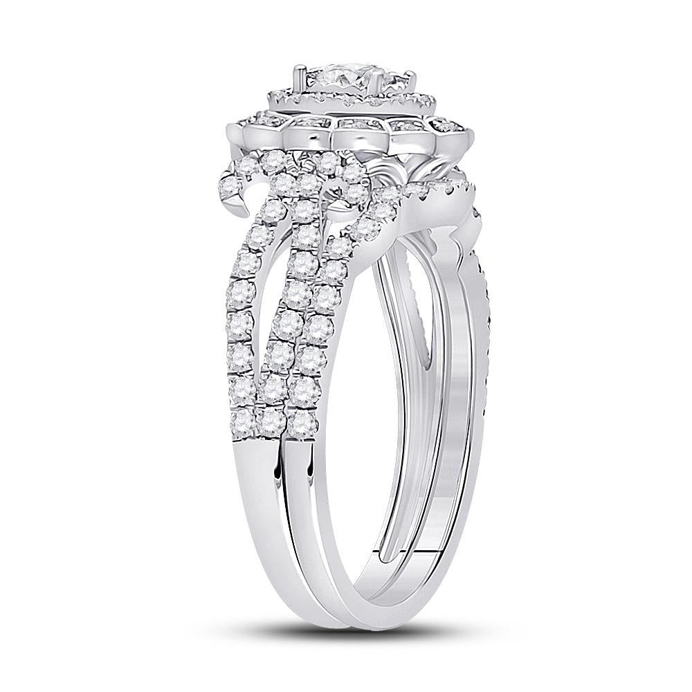 0.99ctw Diamond Round Cluster Halo Bridal Set 14K White Gold