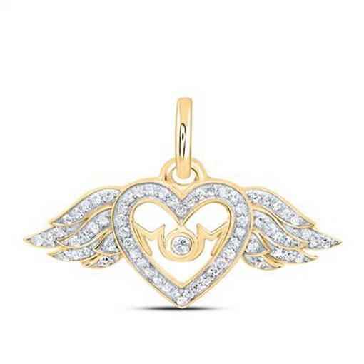 Diamond Round Mom Heart Charm Pendant 10k Yellow Gold